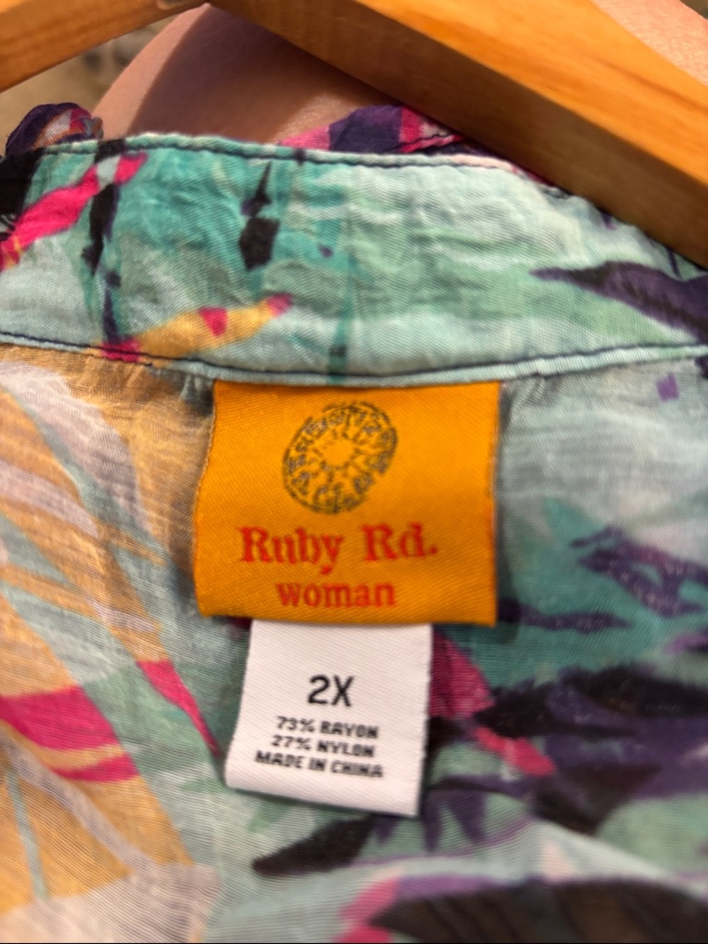 Ruby Rd. Multicolor Tropical Leaf Button-Front Blouse - Picture 6 of 6
